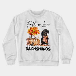 Black Dachshund Fall in Love Scarf Funny Dachshund Pumpkin Crewneck Sweatshirt